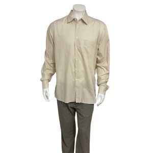 Prada Mens White/Tan Striped Dress Shirt
